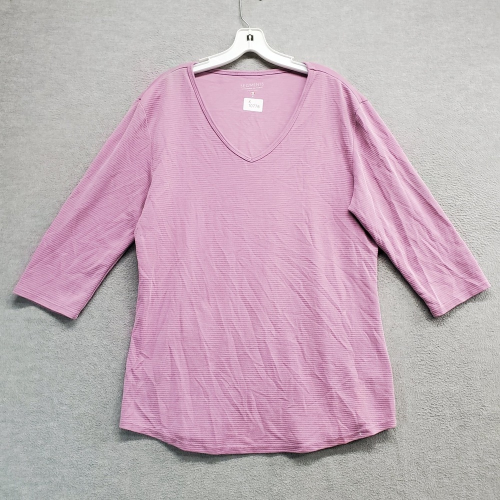 Seg'ments Women Top Large Pink 3/4 Sleeve V Neck Modal Blend Shirt READ